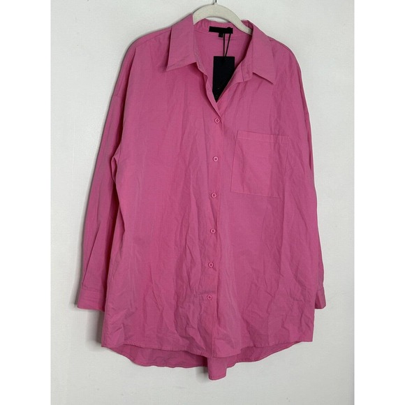 Ava And Ever Material Girl Barbiecore Button Down Oversized Shirt Size 12 New - Picture 2 of 6